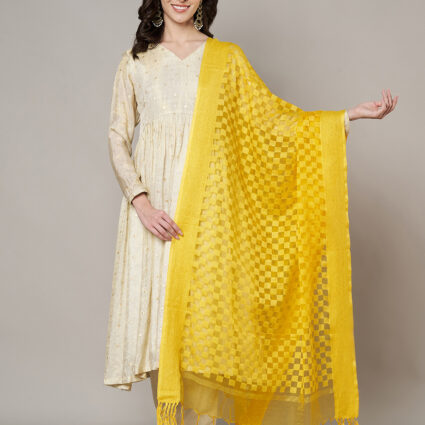 MUFFLY Women Peach Cotton Checks Dupatta