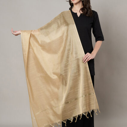 MUFFLY Women Off White Silk Woven Dupatta