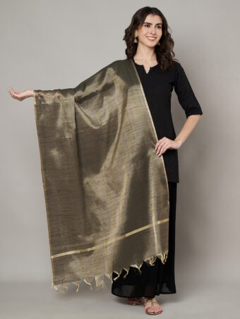 MUFFLY Women Gold Silk Woven Dupatta