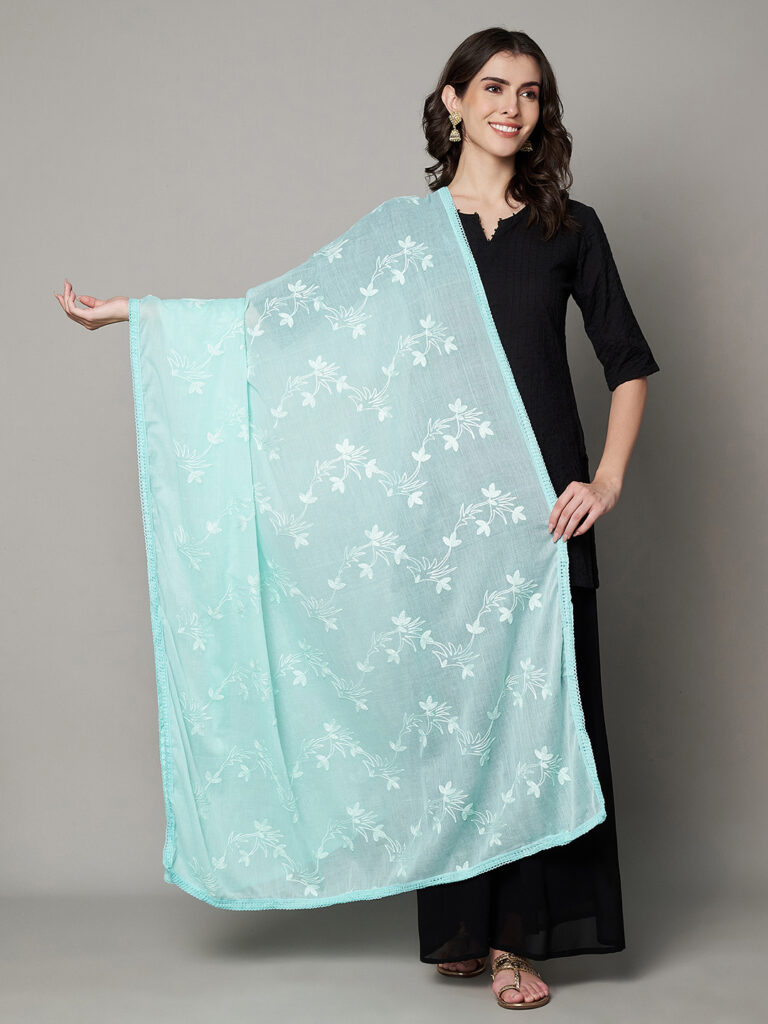 MUFFLY Cotton Dupatta with Thread Embroidery Work – Lightweight & Elegant