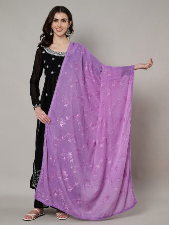 MUFFLY Women Purple Cotton Floral Dupatta