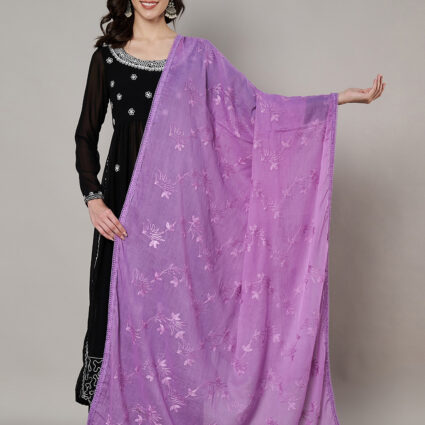 MUFFLY Women Purple Cotton Floral Dupatta