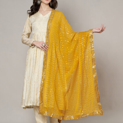 MUFFLY Women Yellow Silk Embellished Dupatta