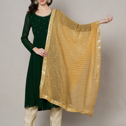 MUFFLY Women Beige Silk Embellished Dupatta