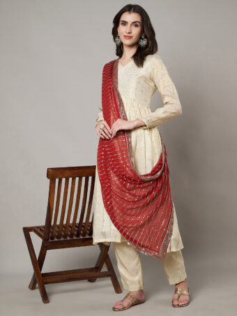MUFFLY Women Maroon Silk Embellished Dupatta - Image 2
