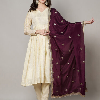 MUFFLY Women Purple Chiffon Embellished Dupatta