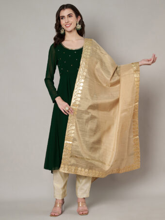 MUFFLY Women Gold Silk Embroidered Dupatta