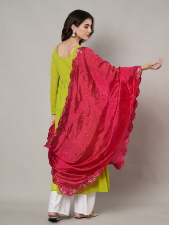MUFFLY Women Pink Silk Embroidered Dupatta - Image 2