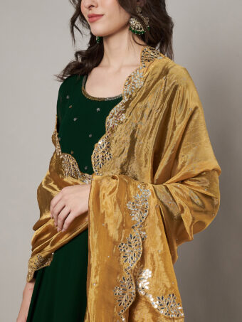 MUFFLY Women Mustard Silk Embroidered Dupatta - Image 2