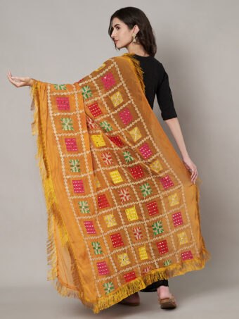MUFFLY Women Mustard Chiffon Embroidered Dupatta - Image 2