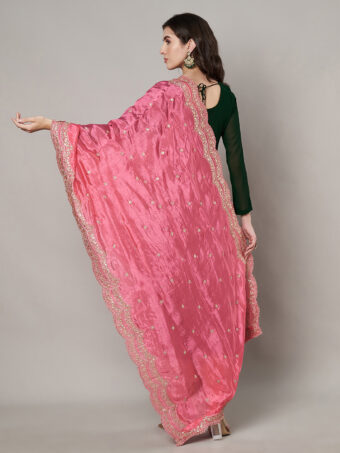 MUFFLY Women Pink Silk Embroidered Dupatta - Image 2