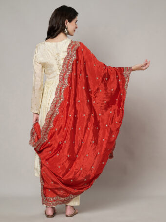 MUFFLY Women Red Silk Embroidered Dupatta - Image 2