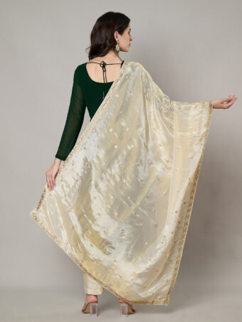MUFFLY Women Off White Silk Embroidered Dupatta - Image 2