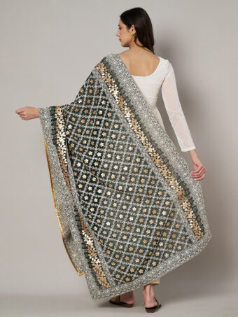 MUFFLY Black Georgette Lucknowi Dupatta with Gotta Patti Work - Image 2
