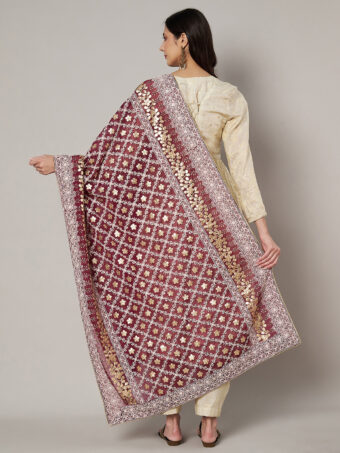 MUFFLY Maroon Georgette Lucknowi Dupatta with Gotta Patti Work - Image 2