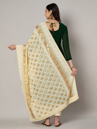 MUFFLY Beige Georgette Lucknowi Dupatta with Gotta Patti Work - Image 2