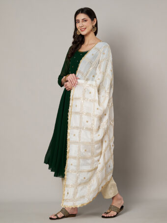 MUFFLY White Chinnon Dupatta with Sequence Embroidery Work - Image 7