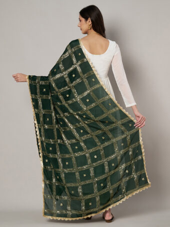 MUFFLY Green Chinnon Dupatta with Sequence Embroidery Work - Image 7