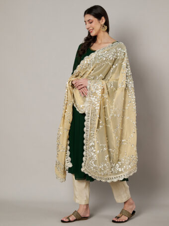 MUFFLY Beige Georgette Handcrafted Dupatta with Gotta Patti Work - Image 7
