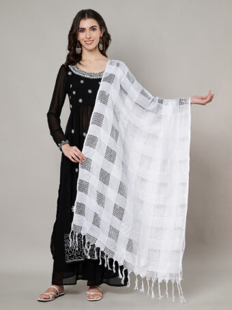 MUFFLY Women White Cotton Self Design Dupatta