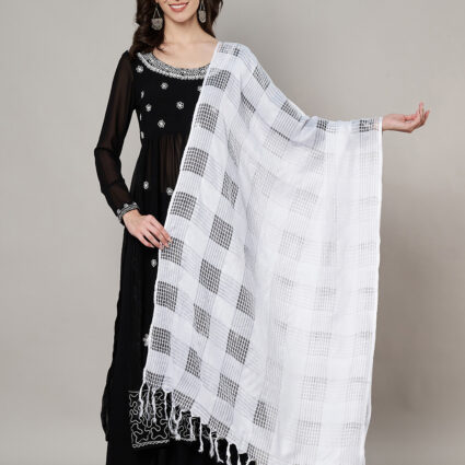 MUFFLY Women White Cotton Self Design Dupatta
