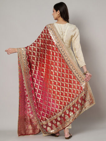 MUFFLY Georgette Tie Dye Bandhani Multi Color Dupatta with Heavy Embroidery Cut Stone Work - Image 2