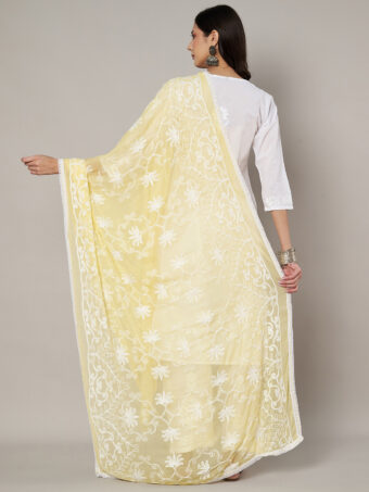 MUFFLY Women Embroidered Chiffon Yellow Dupatta - Image 2