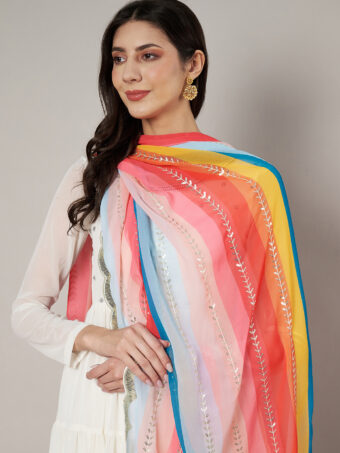 MUFFLY Women Embroidered Sequence Multi Colour Designer Georgette Dupatta - Image 2