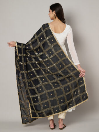 MUFFLY Black Chinnon Dupatta with Sequence Embroidery Work - Image 2