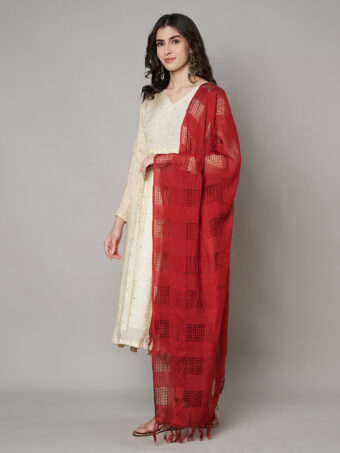 MUFFLY Women Red Cotton Self Design Dupatta - Image 7