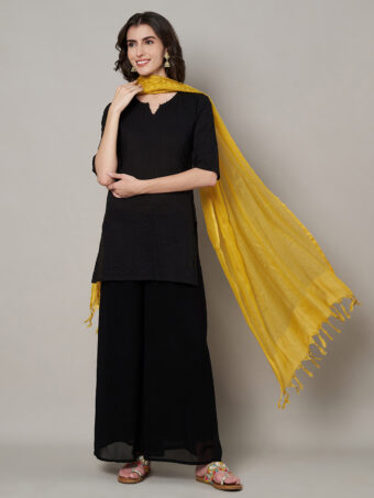 MUFFLY Women Mustard Cotton Solid Dupatta - Image 3