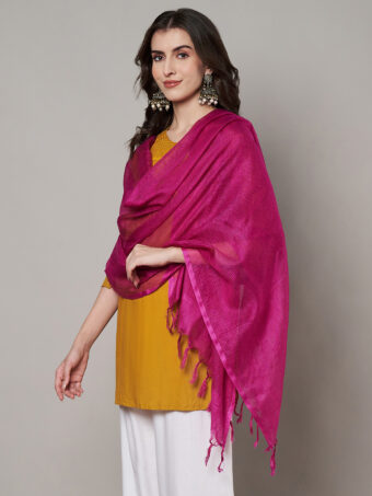 MUFFLY Women Pink Cotton Solid Dupatta - Image 2