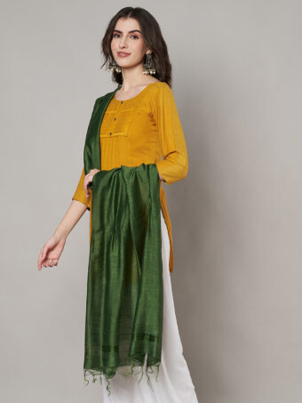 MUFFLY Women Green Cotton Solid Dupatta - Image 3