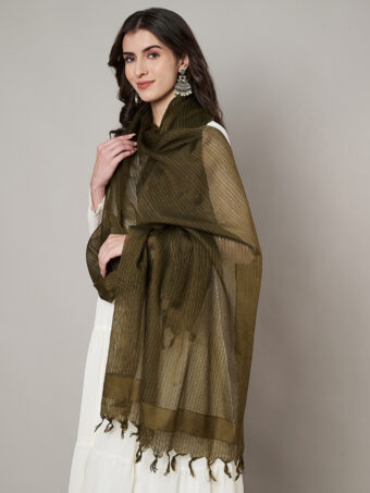 MUFFLY Women Green Cotton Self Design Dupatta - Image 3