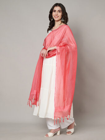 MUFFLY Women Peach Cotton Self Design Dupatta - Image 3