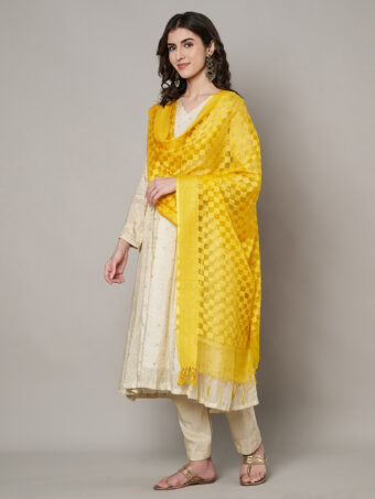 MUFFLY Women Peach Cotton Checks Dupatta - Image 5