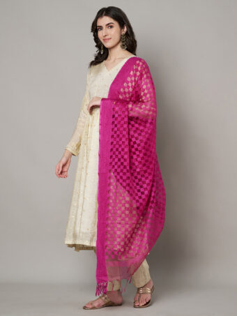 MUFFLY Women Pink Cotton Checks Dupatta - Image 2