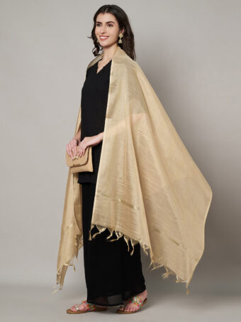MUFFLY Women Off White Silk Woven Dupatta - Image 2