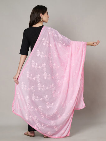 MUFFLY Women Pink Cotton Floral Dupatta - Image 3