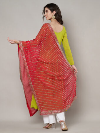 MUFFLY Women Red Silk Embellished Dupatta - Image 2