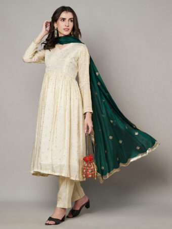 MUFFLY Women Green Chiffon Embellished Dupatta - Image 2