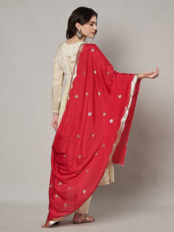 MUFFLY Women Red Chiffon Embellished Dupatta - Image 2