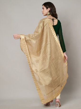 MUFFLY Women Gold Silk Embroidered Dupatta - Image 2