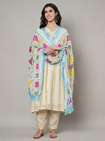 MUFFLY Women Multi-Color Chiffon Embroidered Dupatta - Image 3