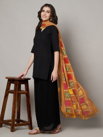 MUFFLY Women Mustard Chiffon Embroidered Dupatta - Image 3