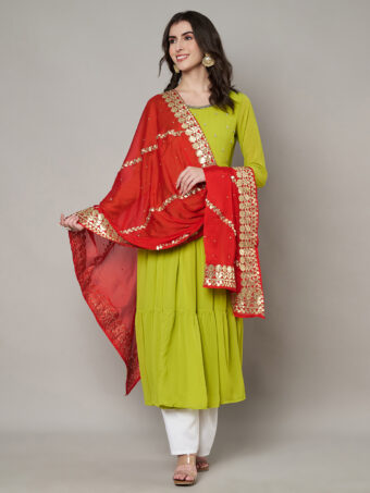 MUFFLY Women Red Silk Embellished Dupatta - Image 3