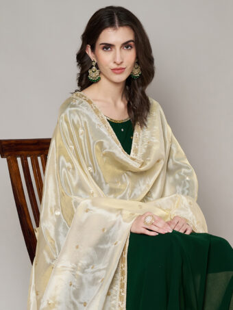 MUFFLY Women Off White Silk Embroidered Dupatta - Image 3