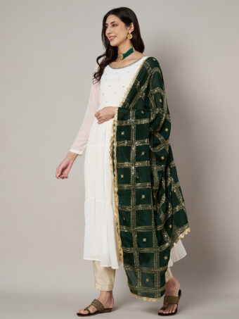 MUFFLY Green Chinnon Dupatta with Sequence Embroidery Work - Image 2