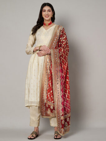 MUFFLY Georgette Tie Dye Bandhani Multi Color Dupatta with Heavy Embroidery Cut Stone Work - Image 3