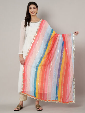 MUFFLY Women Embroidered Sequence Multi Colour Designer Georgette Dupatta